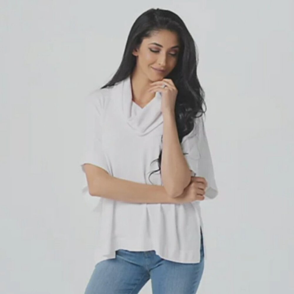 NWT Barefoot Dreams CozyChic Ultra Lite Cowl Neck Poncho Seasalt White 3X